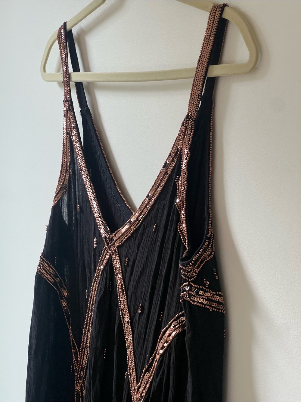 Free People Black Mini Dress with Rose Gold Sequin Trim